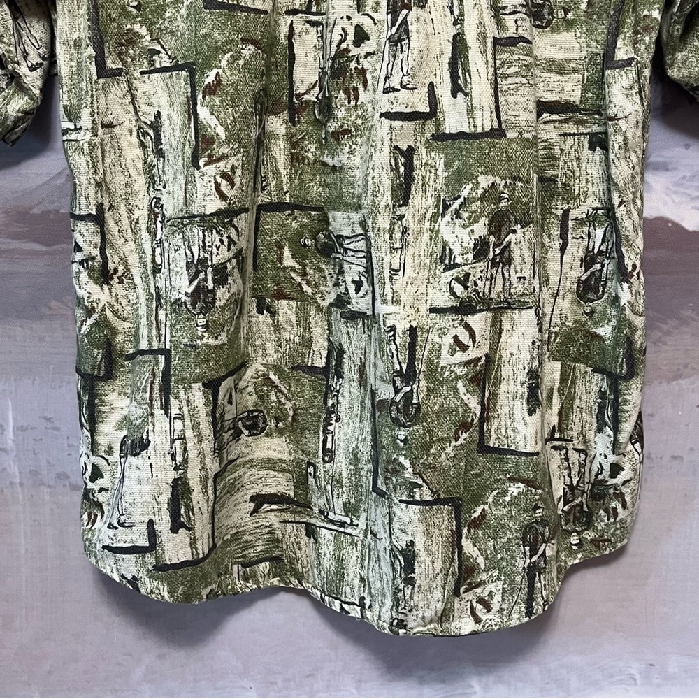 Vtg WOOLRICH Mens M Golfer Print Shirt Button Down Woven Short Sleeve Green 90s - Picture 10 of 15